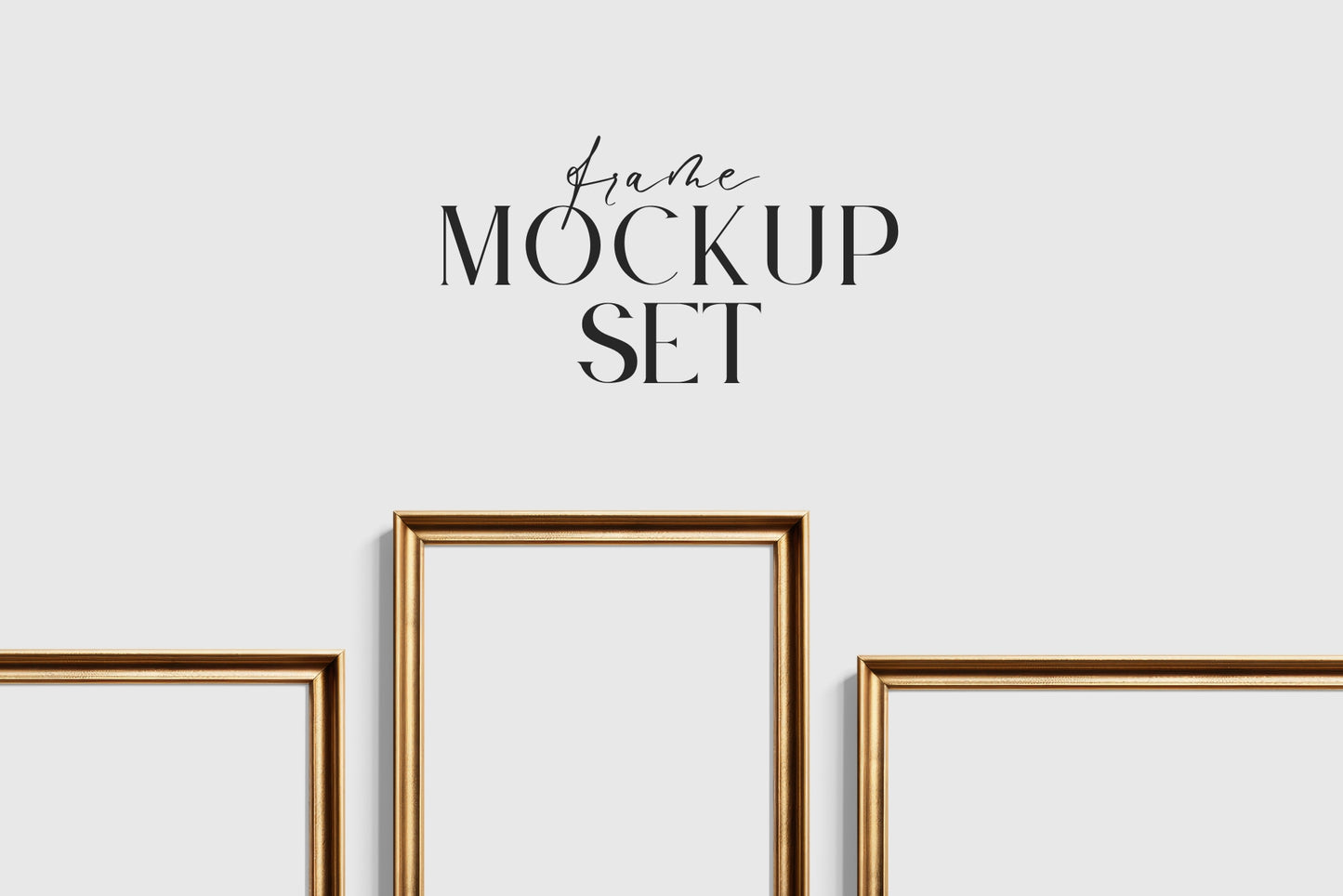 Gold Metallic Gallery Wall Mockup | Frame Mockup Set of 12 Vertical and Horizontal Frames A4, A3, A2 | Vintage Gold Frame Mockup Set | PSD Template + Transparent PNG Files