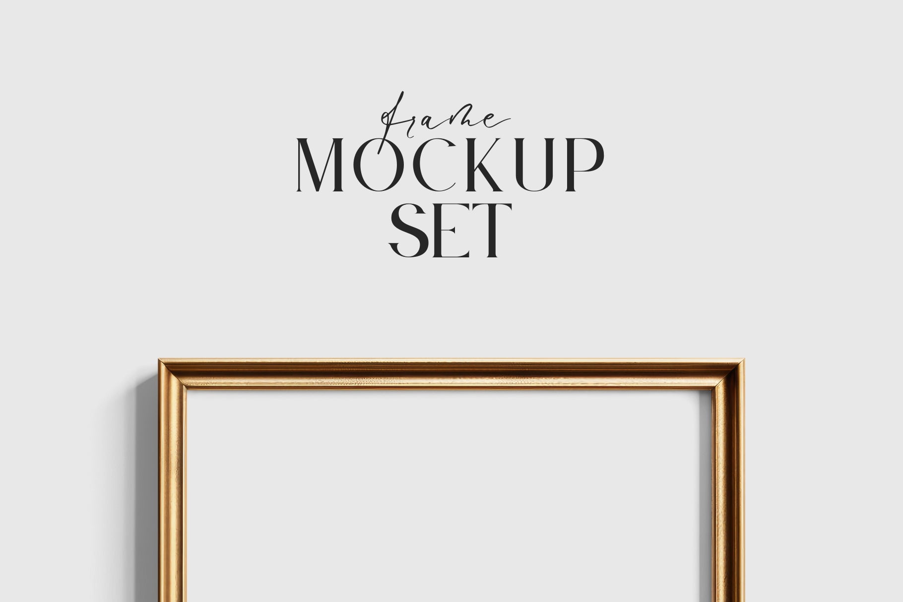 Gold Metallic Gallery Wall Mockup | Frame Mockup Set of 12 Vertical and Horizontal Frames A4, A3, A2 | Vintage Gold Frame Mockup Set | PSD Template + Transparent PNG Files