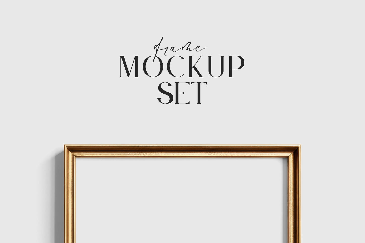 Gold Metallic Gallery Wall Mockup | Frame Mockup Set of 8 Vertical Frames A4, A3, A2 | Aspect Ratio 5:7 | Vintage Gold Frame Mockup Set | PSD Template + Transparent PNG Files