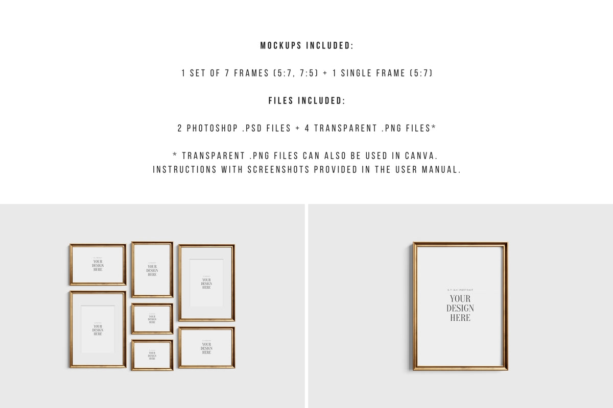 Gold Metallic Frame Mockup Set of 7 A4, A3, and A2 Frames PSD + PNG ...