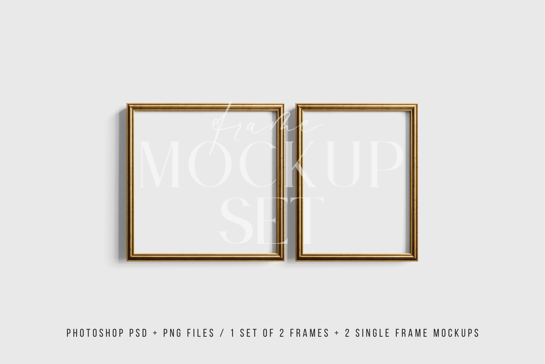 Gold Metallic Frame Mockup Set of 2 Frames 1:1 Square and 3:4 Vertical | Vintage Gold Frame Mockup Set | PSD Template + Transparent PNG Files