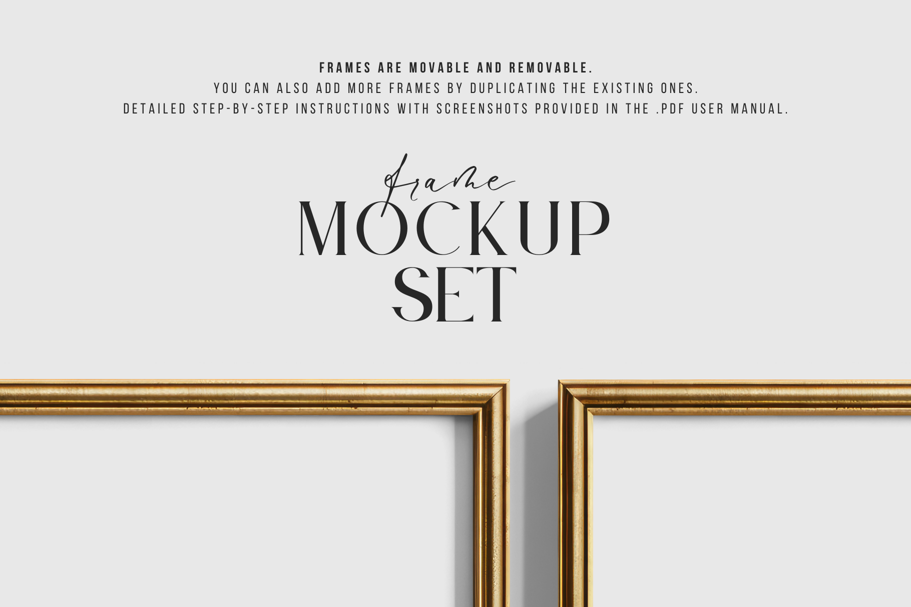 Gold Metallic Frame Mockup Set of 2 Frames 1:1 Square and 3:4 Vertical | Vintage Gold Frame Mockup Set | PSD Template + Transparent PNG Files