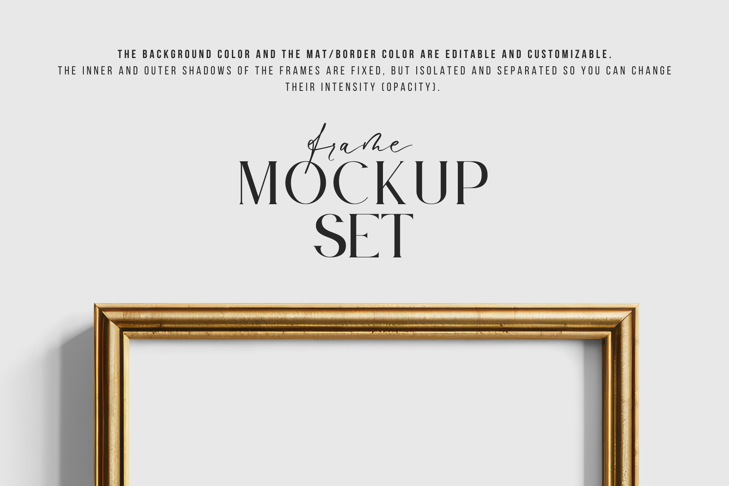 Gold Metallic Frame Mockup Set of 2 Frames 1:1 Square and 3:4 Vertical | Vintage Gold Frame Mockup Set | PSD Template + Transparent PNG Files