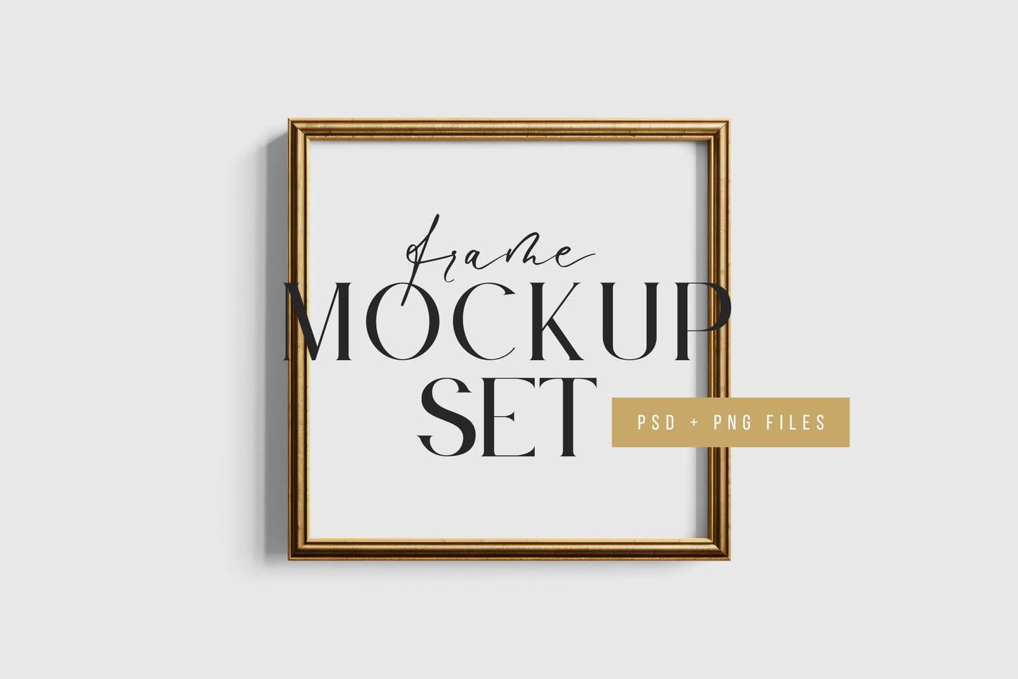 Gold Metallic Frame Mockup Set of 2 Frames 1:1 Square and 3:4 Vertical | Vintage Gold Frame Mockup Set | PSD Template + Transparent PNG Files