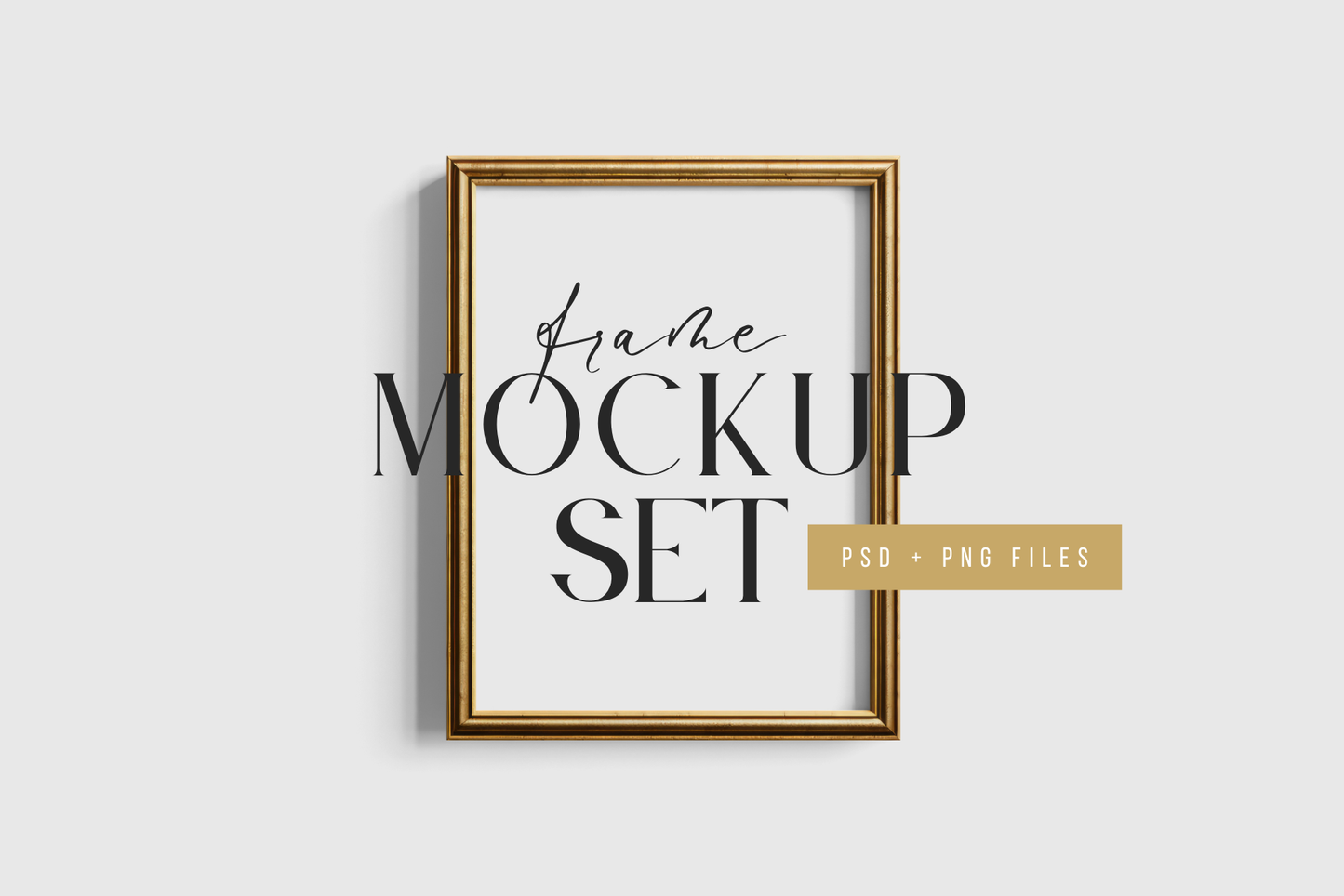 Gold Metallic Frame Mockup Set of 2 Frames 1:1 Square and 3:4 Vertical | Vintage Gold Frame Mockup Set | PSD Template + Transparent PNG Files