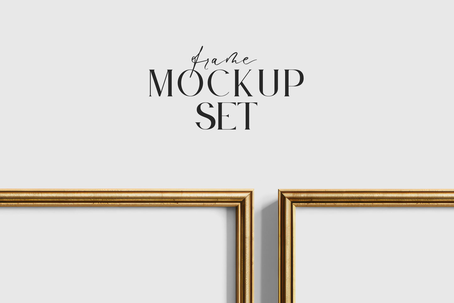 Gold Metallic Gallery Wall Mockup | Frame Mockup Set of 4 Square and Horizontal Frames 1:1, 4:3 | Vintage Gold Frame Mockup Set | PSD Template + Transparent PNG Files