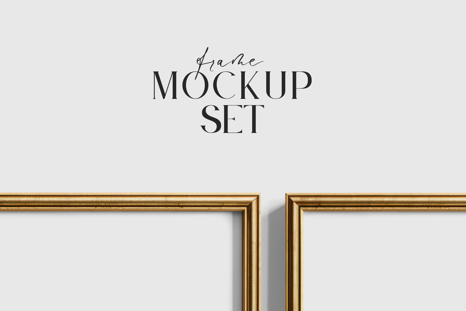 Gold Metallic Gallery Wall Mockup | Frame Mockup Set of 4 Square and Horizontal Frames 1:1, 3:2 | Vintage Gold Frame Mockup Set | PSD Template + Transparent PNG Files