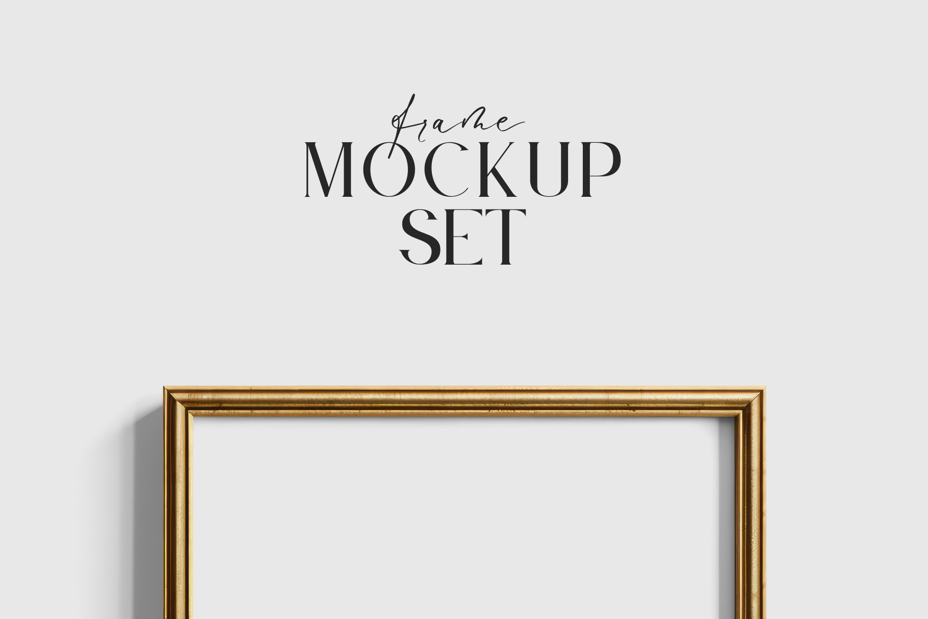 Gold Metallic Gallery Wall Mockup | Frame Mockup Set of 4 Square and Horizontal Frames 1:1, 3:2 | Vintage Gold Frame Mockup Set | PSD Template + Transparent PNG Files