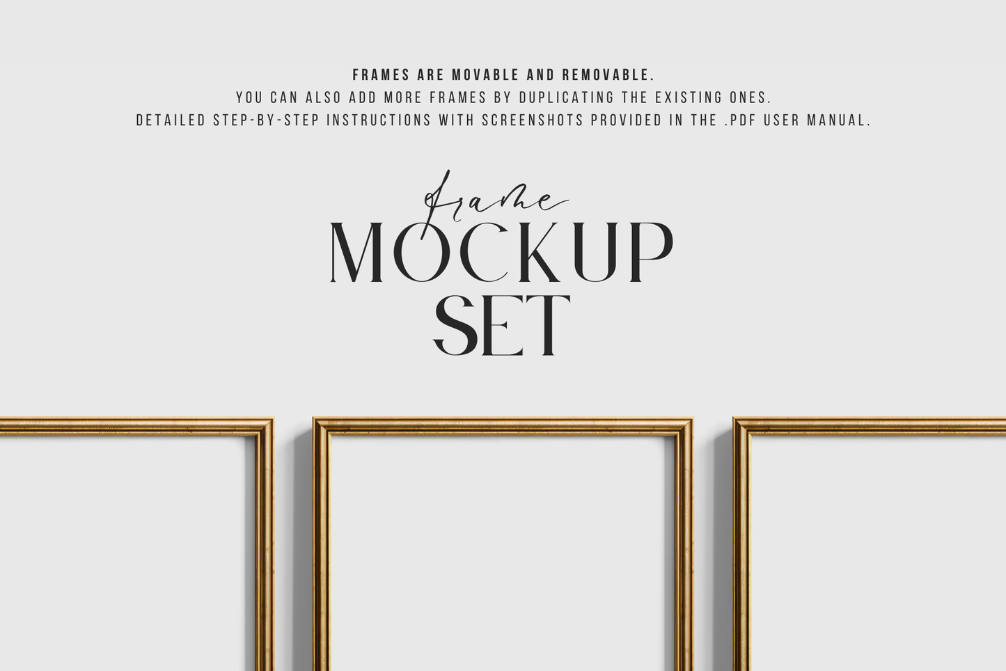 Gold Metallic Frame Mockup Set of 6 Square Frames 1:1 | Gold Frame Mockup Set | PSD Template + Transparent PNG Files