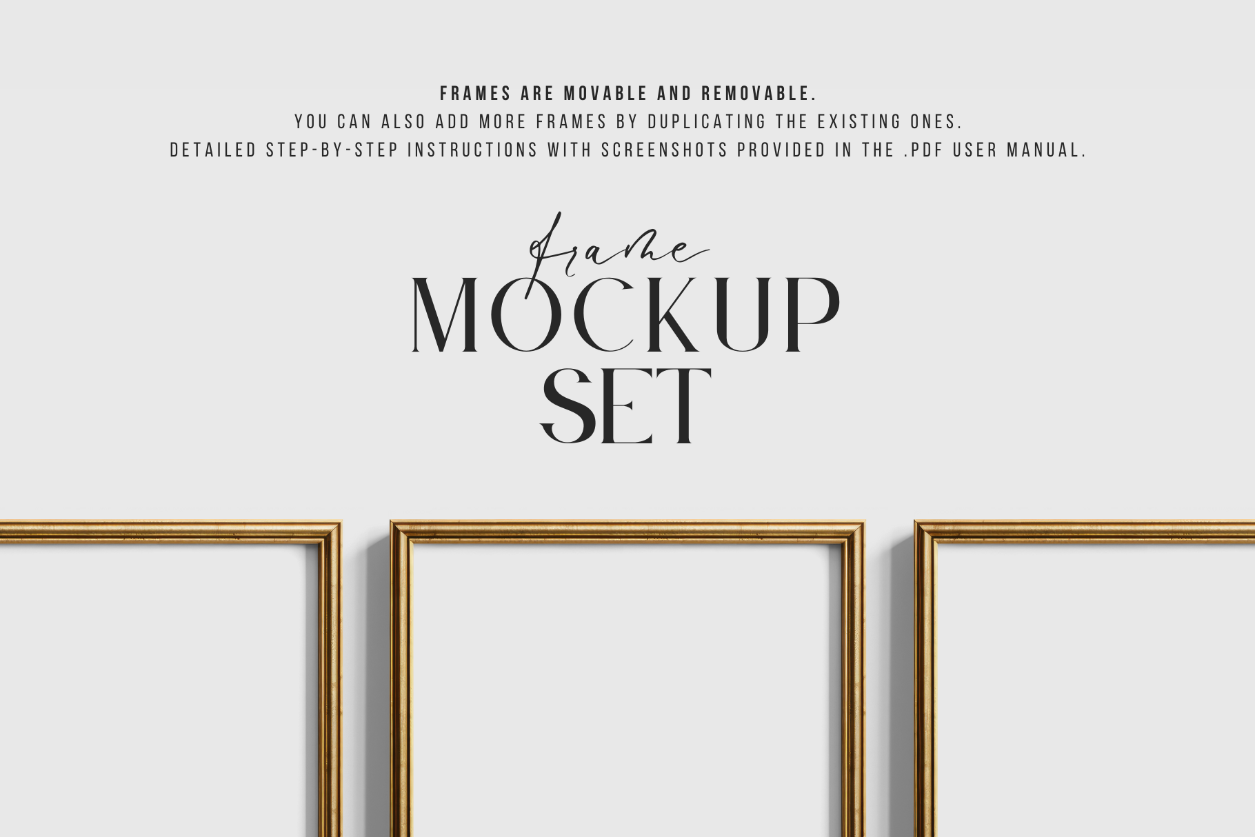 Gold Metallic Frame Mockup Set of 6 Square Frames 1:1 | Gold Frame Mockup Set | PSD Template + Transparent PNG Files