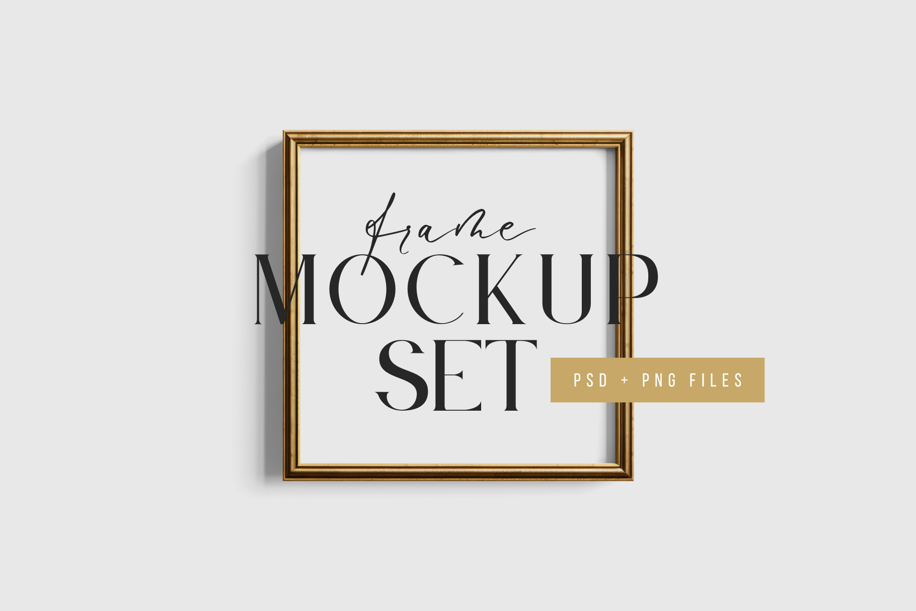 Gold Metallic Frame Mockup Set of 6 Square Frames 1:1 | Gold Frame Mockup Set | PSD Template + Transparent PNG Files