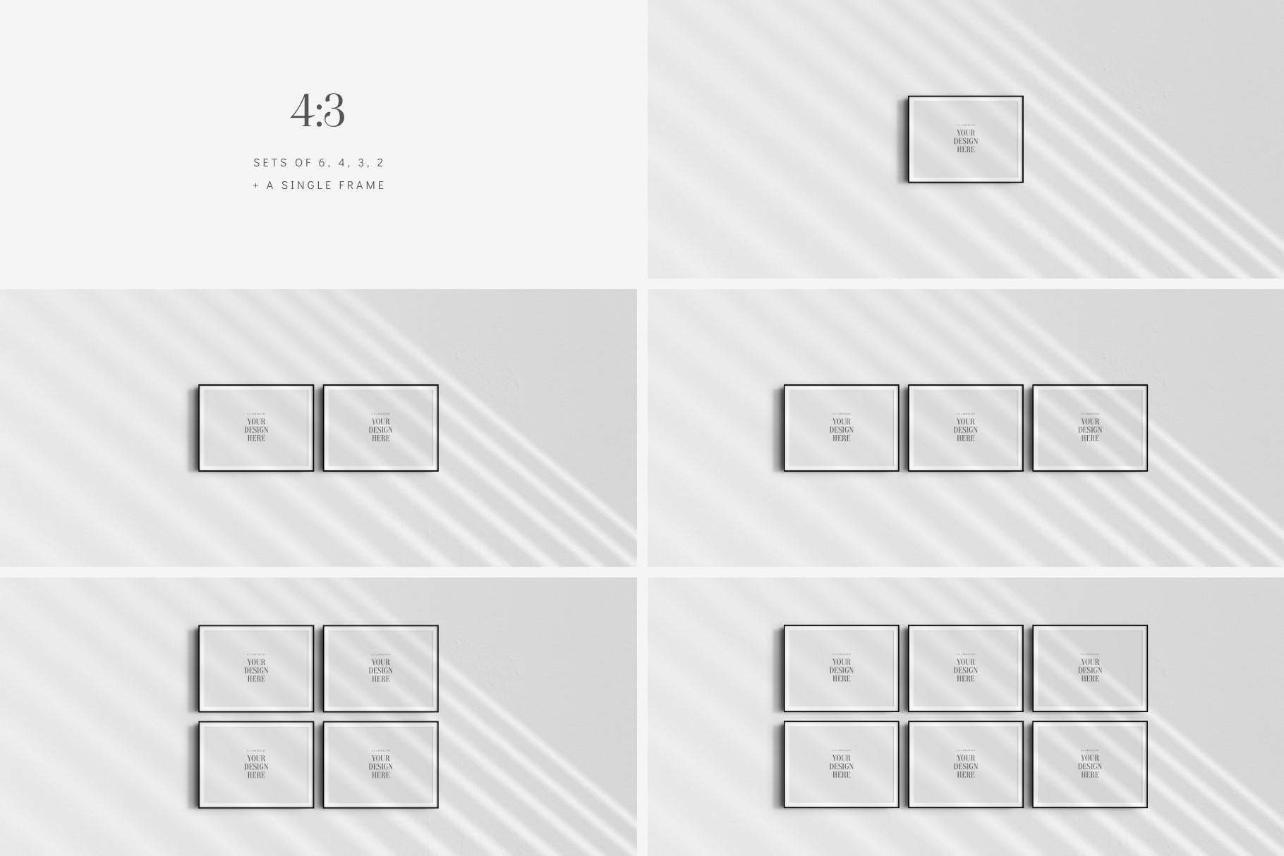 4:3 FRAME MOCKUP BUNDLE 3:4 Landscape | Gallery Wall Mockups | Frame Mockup Sets of 6, 4, 3, 2 + 1 Single Frame | PSD