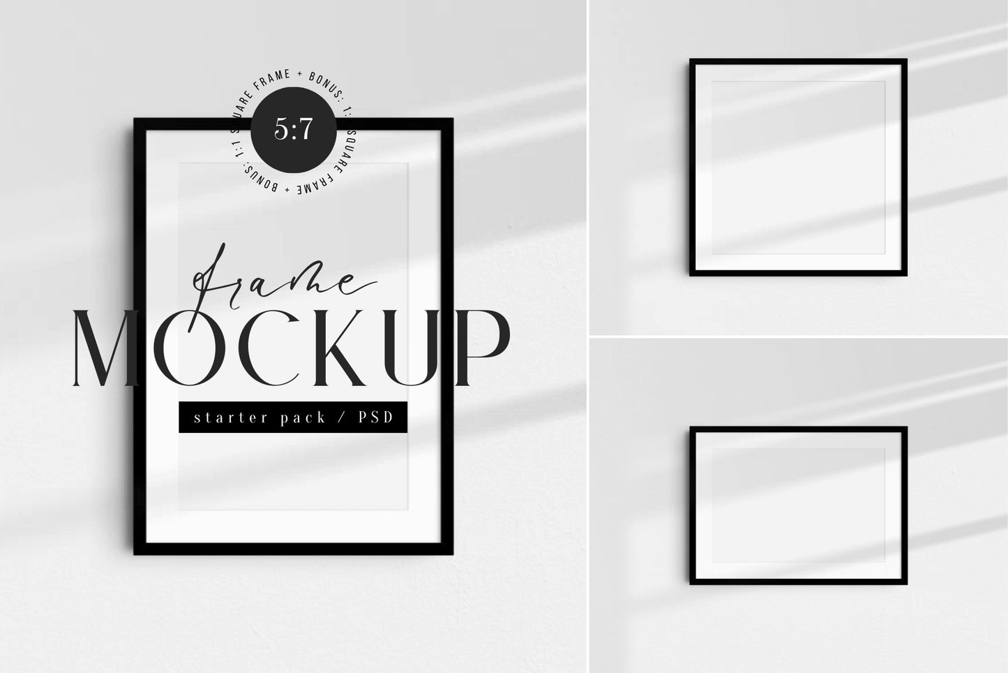 5:7 7:5 A4 Frame Mockup Set | Vertical, Horizontal, Square | PSD 