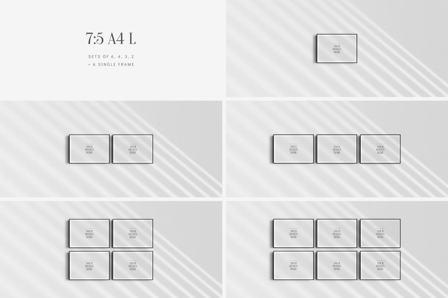 7:5 FRAME MOCKUP BUNDLE A4 5:7 Landscape | Gallery Wall Mockups | Frame Mockup Sets of 6, 4, 3, 2 + 1 Single Frame | PSD