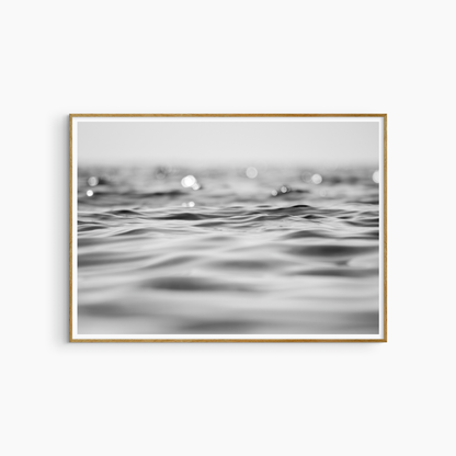 Printable sea photography, black and white horizon wall art, luminous open water print