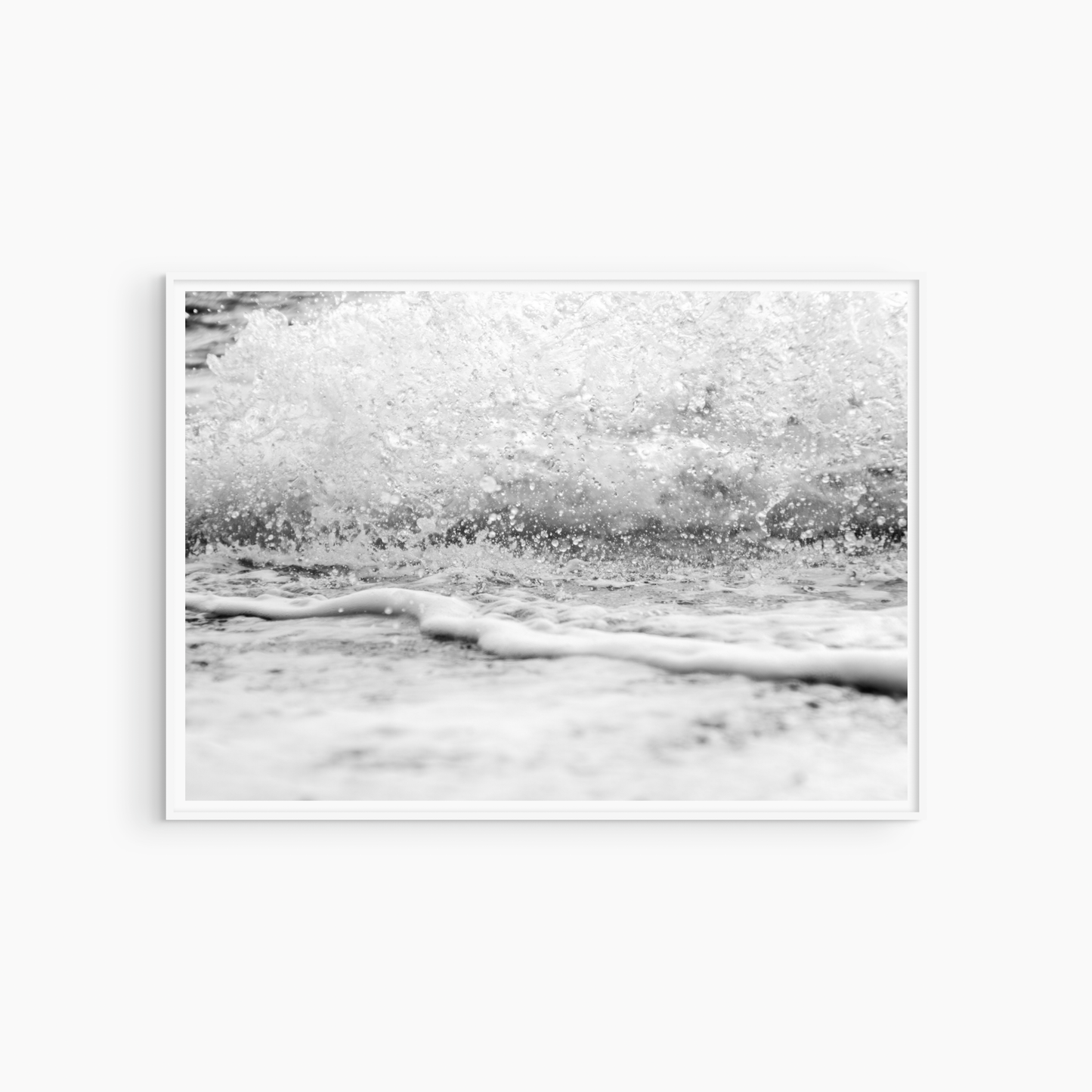 Black and white crashing wave photography print, coastal wall art, ocean foam shoreline print