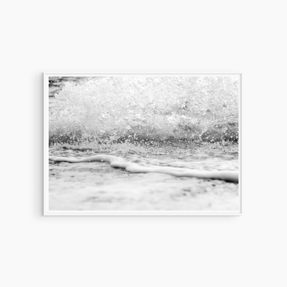 Black and white crashing wave photography print, coastal wall art, ocean foam shoreline print