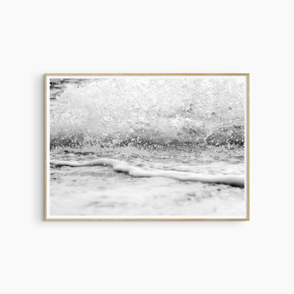 Printable ocean wave photography, black and white sea foam wall art, dramatic coastal print