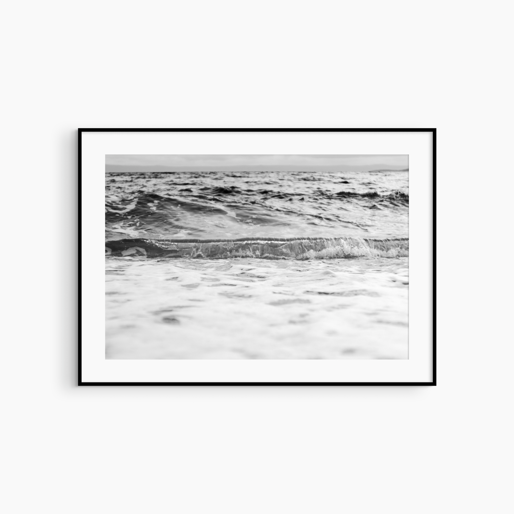 Black and white stormy sea photography print, rolling waves coastal wall art, dramatic ocean print
