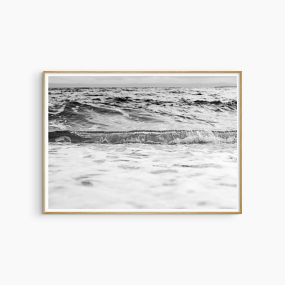 Printable ocean wave photography, black and white stormy sea wall art, foam shoreline print