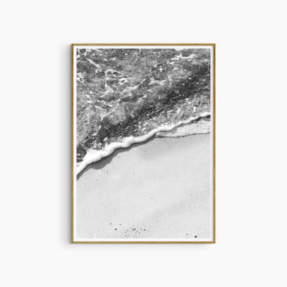 Printable beach photography, black and white swash zone wall art, soft coastal print