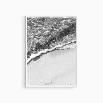 Shore wash photography print, black and white coastal wall art, minimalist sea and sand printable