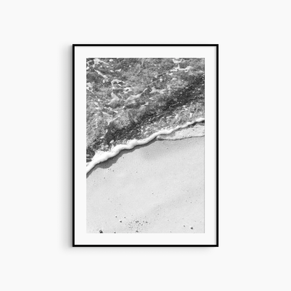 Black and white beach photography, gentle wave shoreline wall art, printable coastal home decor
