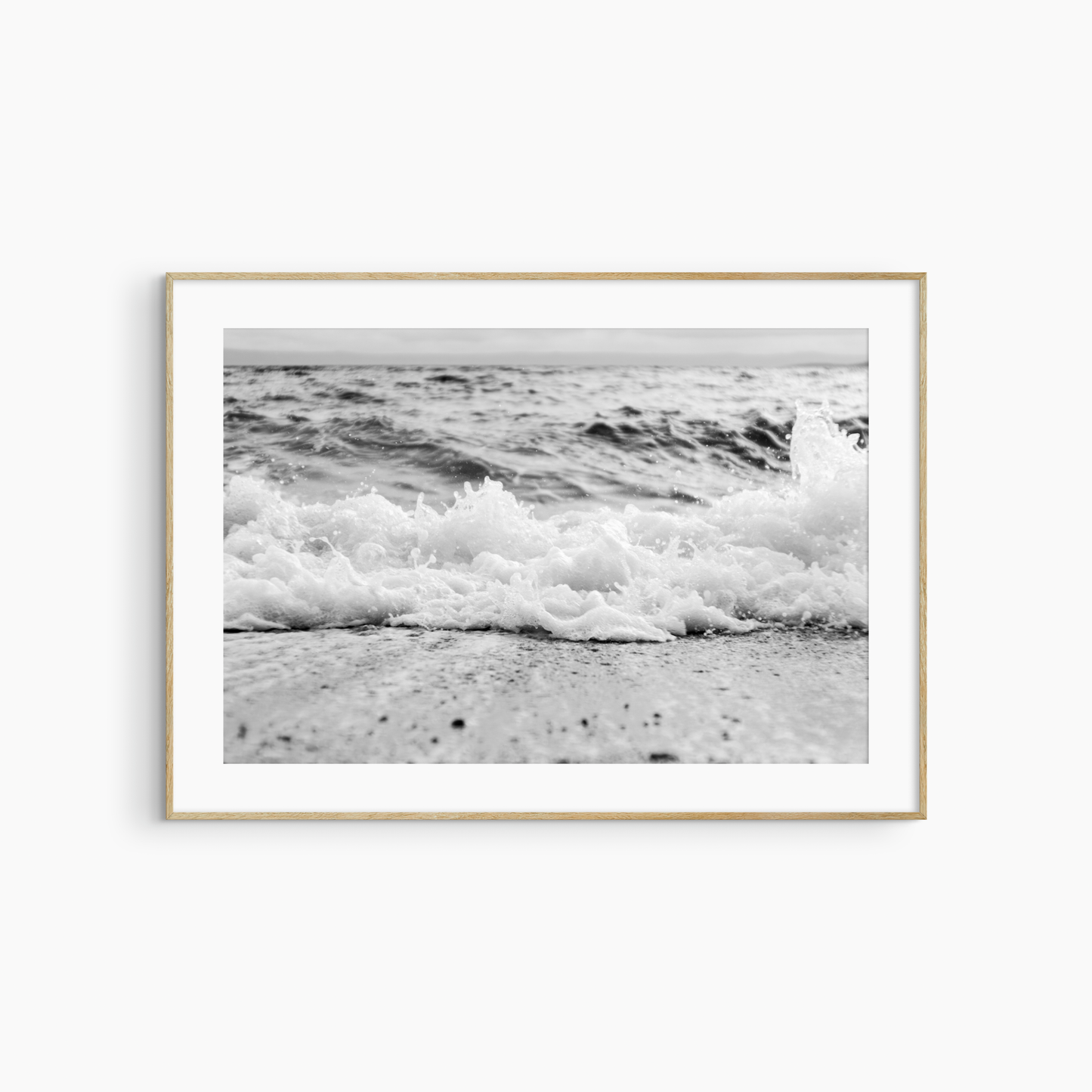 Black and white crashing wave photography print, dramatic ocean wall art, frontal wave print