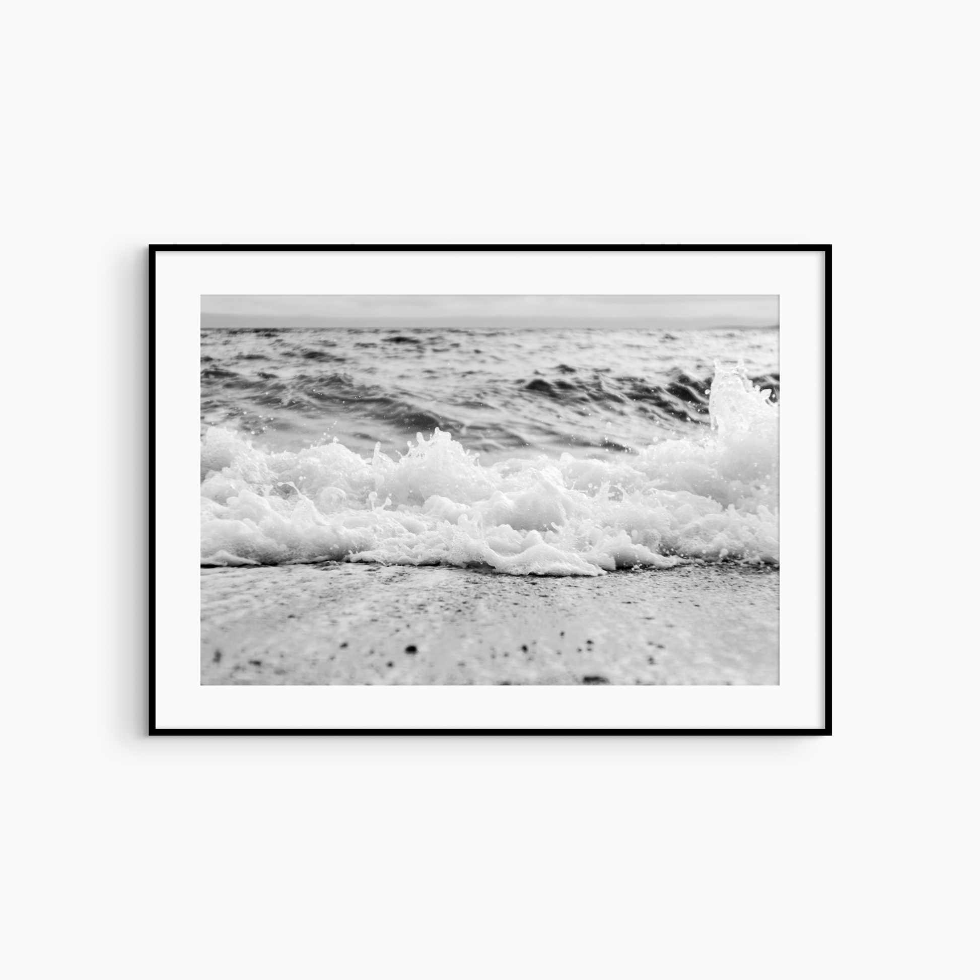 Printable wave photography, black and white frontal wave wall art, bold coastal print