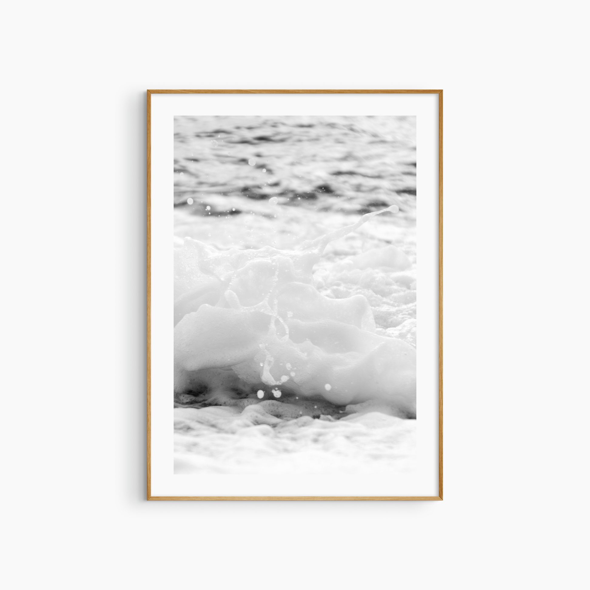 Black and white sea foam photography print, abstract ocean wall art, close-up wave print