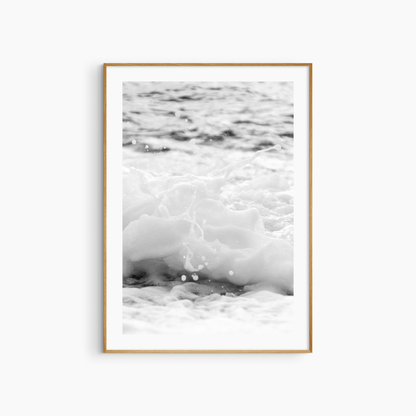 Black and white sea foam photography print, abstract ocean wall art, close-up wave print