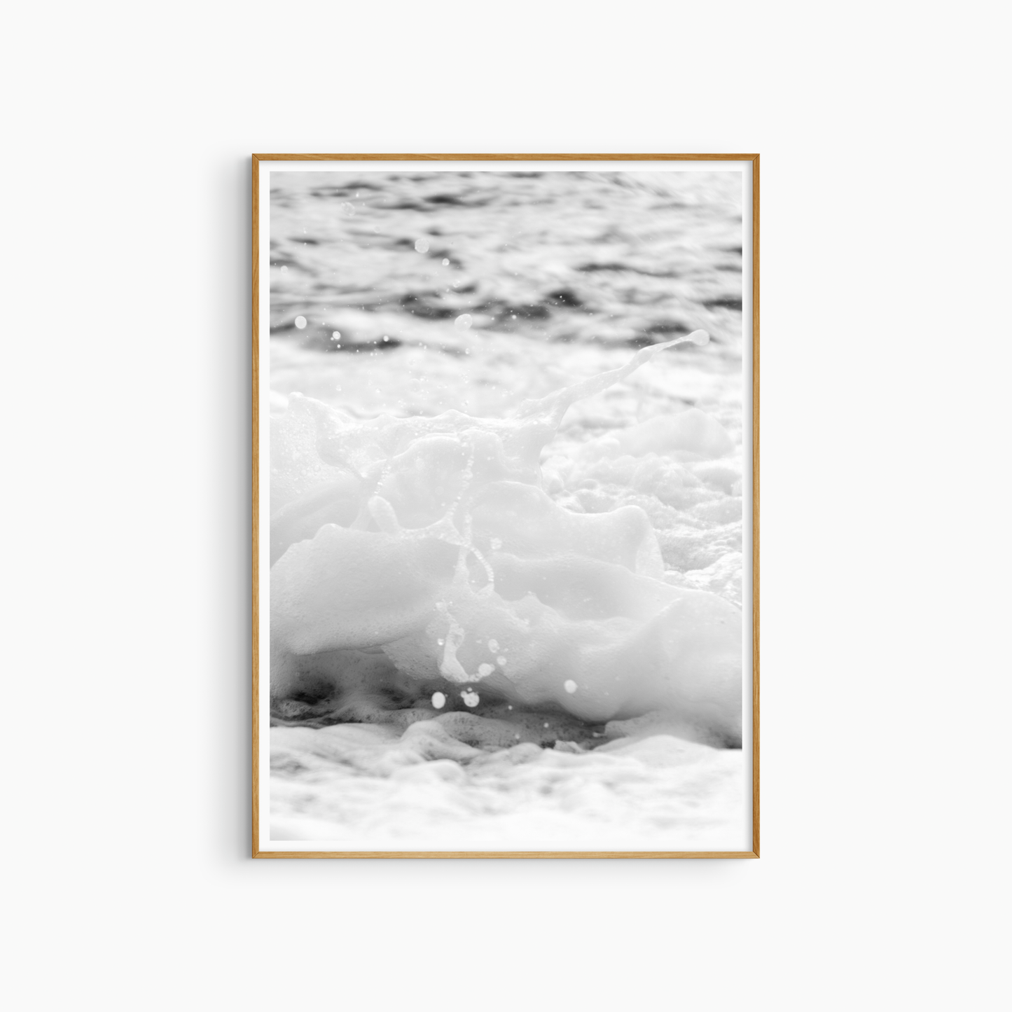Sea foam close-up photography print, black and white abstract coastal wall art, wave texture print