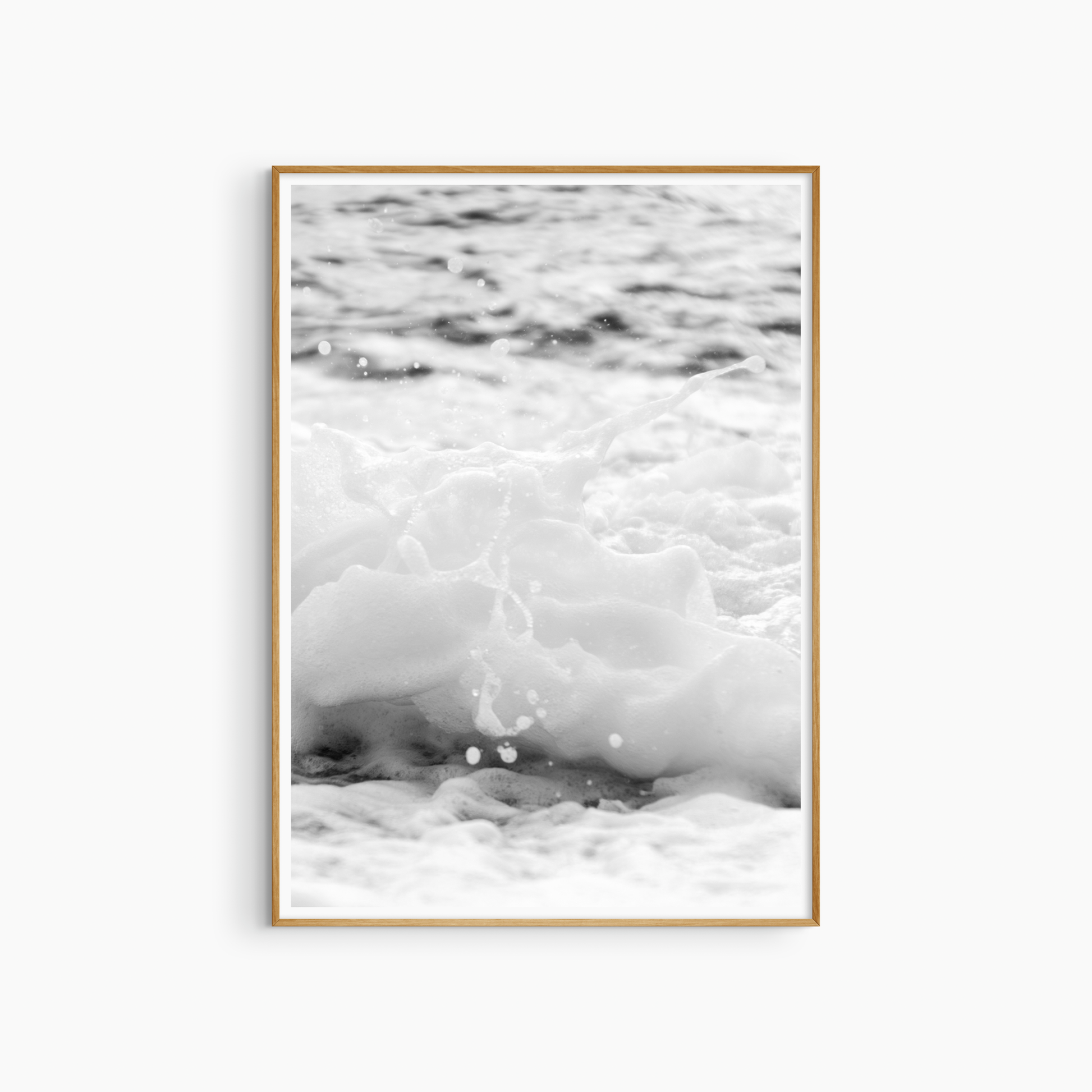 Sea foam close-up photography print, black and white abstract coastal wall art, wave texture print