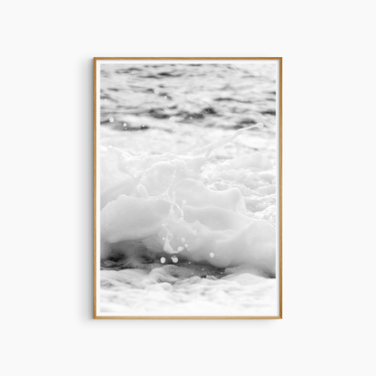 Sea foam close-up photography print, black and white abstract coastal wall art, wave texture print