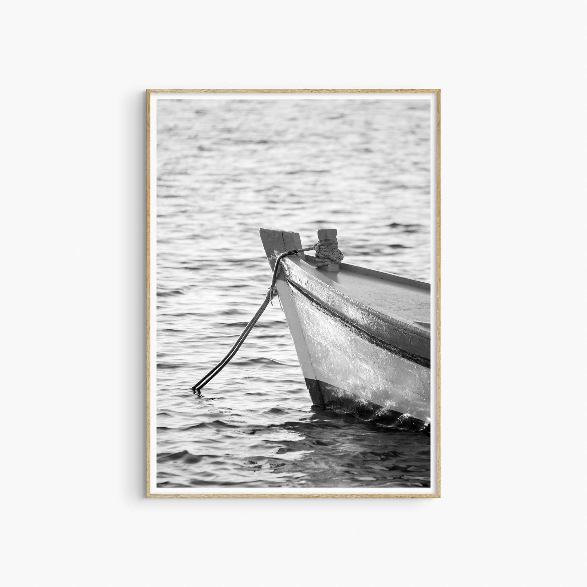 Minimalist nautical photography print, black and white fishing boat wall art, Mediterranean sea print