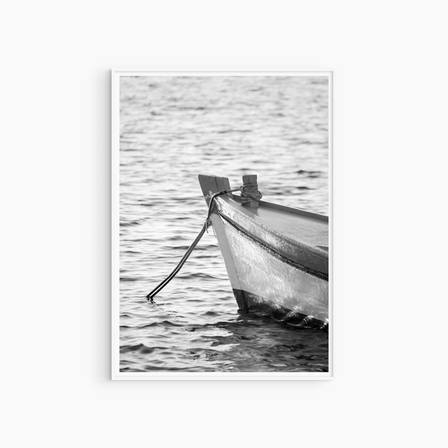 Black and white fishing boat photography print, nautical wall art, traditional wooden boat print