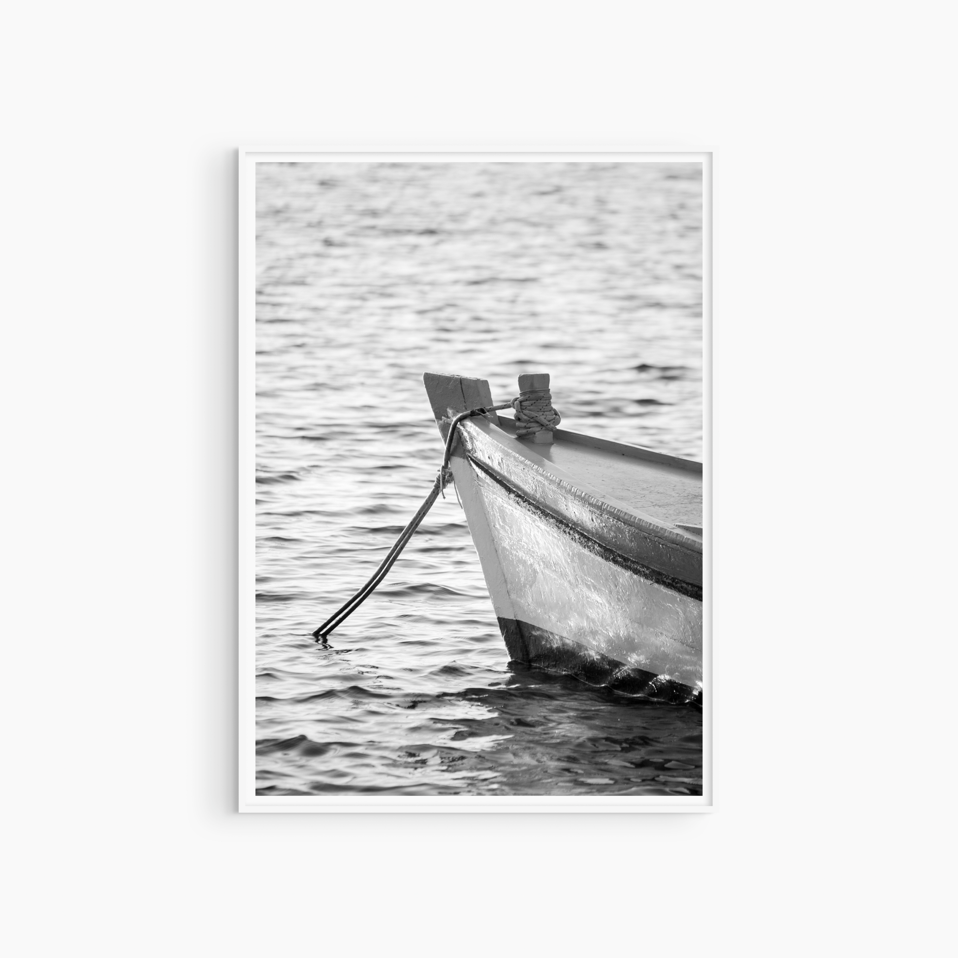 Black and white fishing boat photography print, nautical wall art, traditional wooden boat print