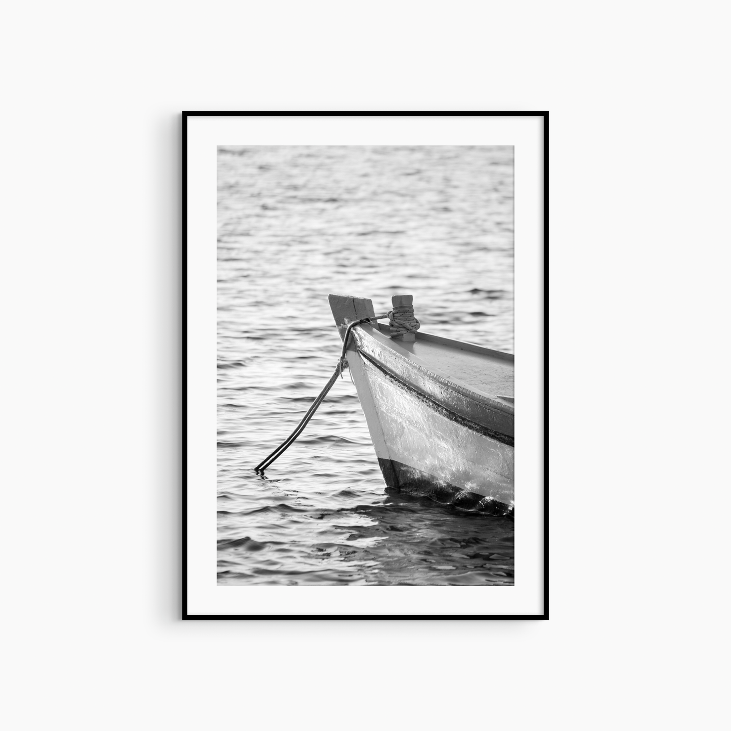 Printable nautical photography, black and white boat wall art, Mediterranean coastal print