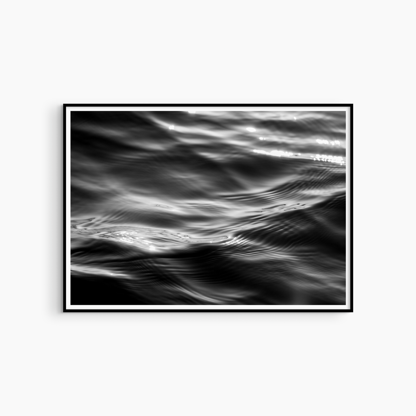Dark ocean surface photography print, black and white abstract coastal wall art, wave texture print