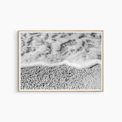 Black and white sea foam photography print, coastal beach texture wall art, abstract shoreline print