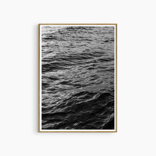 Dark black and white ocean photography print, moody sea texture wall art, abstract water print