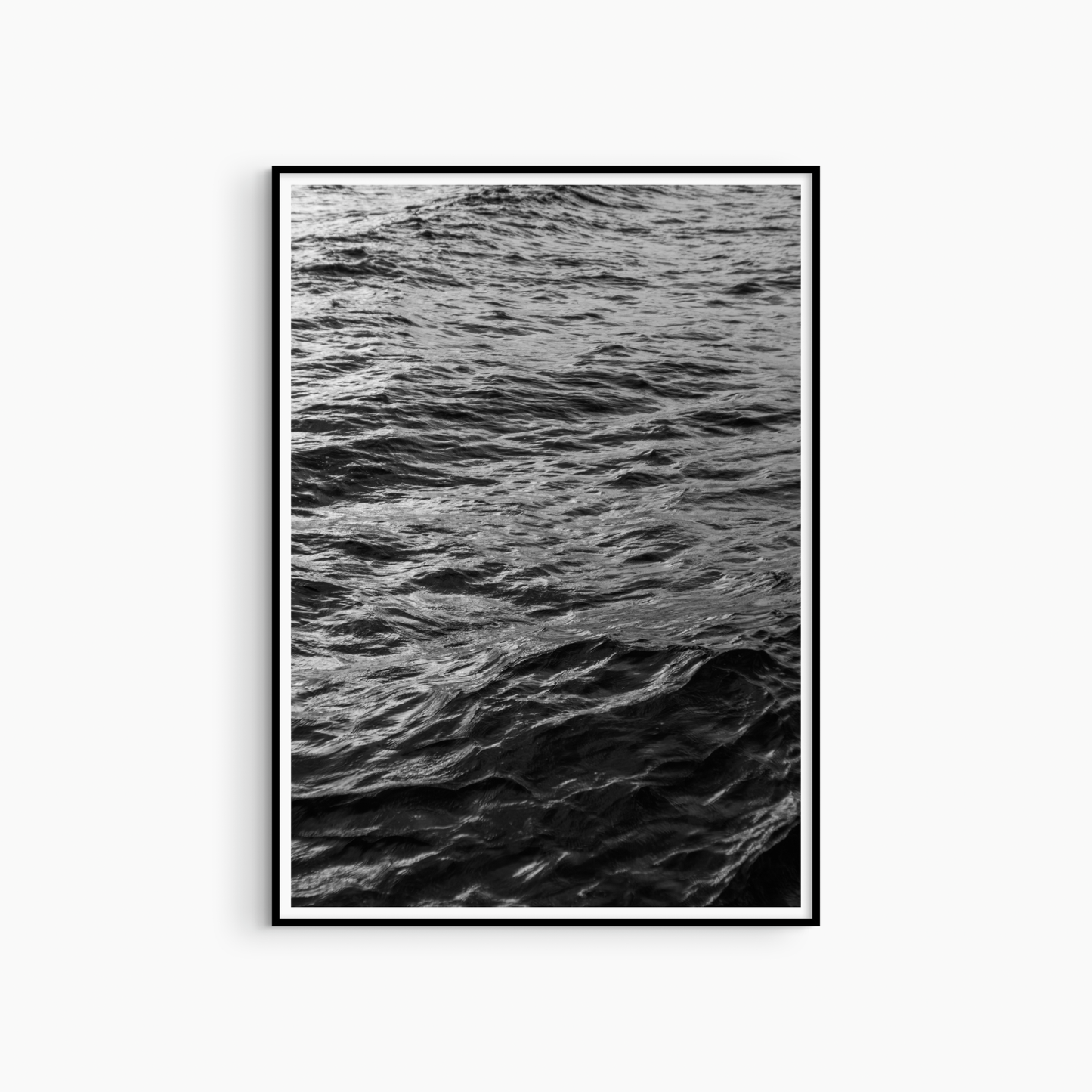 Printable dark ocean photography, black and white sea surface wall art, abstract coastal print