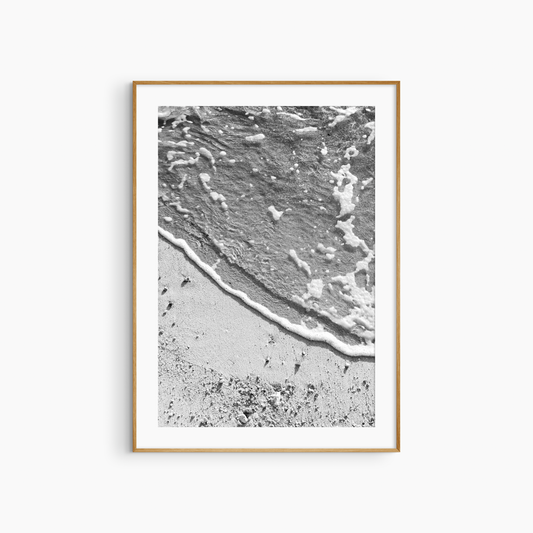 Black and white sea foam photography print, overhead beach wall art, coastal shore texture print
