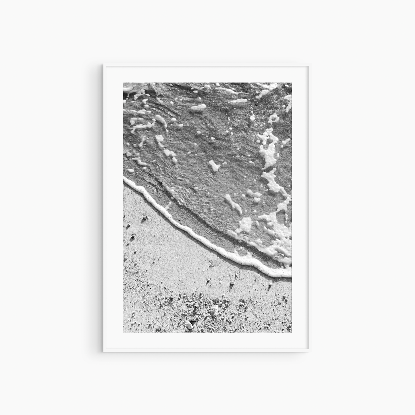 Printable beach shore photography, black and white foam and sand wall art, abstract coastal print
