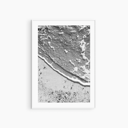 Printable beach shore photography, black and white foam and sand wall art, abstract coastal print