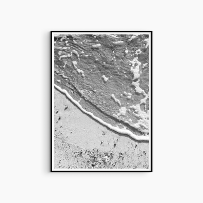 Sea foam and sand overhead photography print, black and white beach wall art, abstract shore print