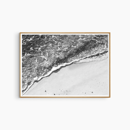 Printable shoreline photography, black and white sea and sand wall art, abstract beach print