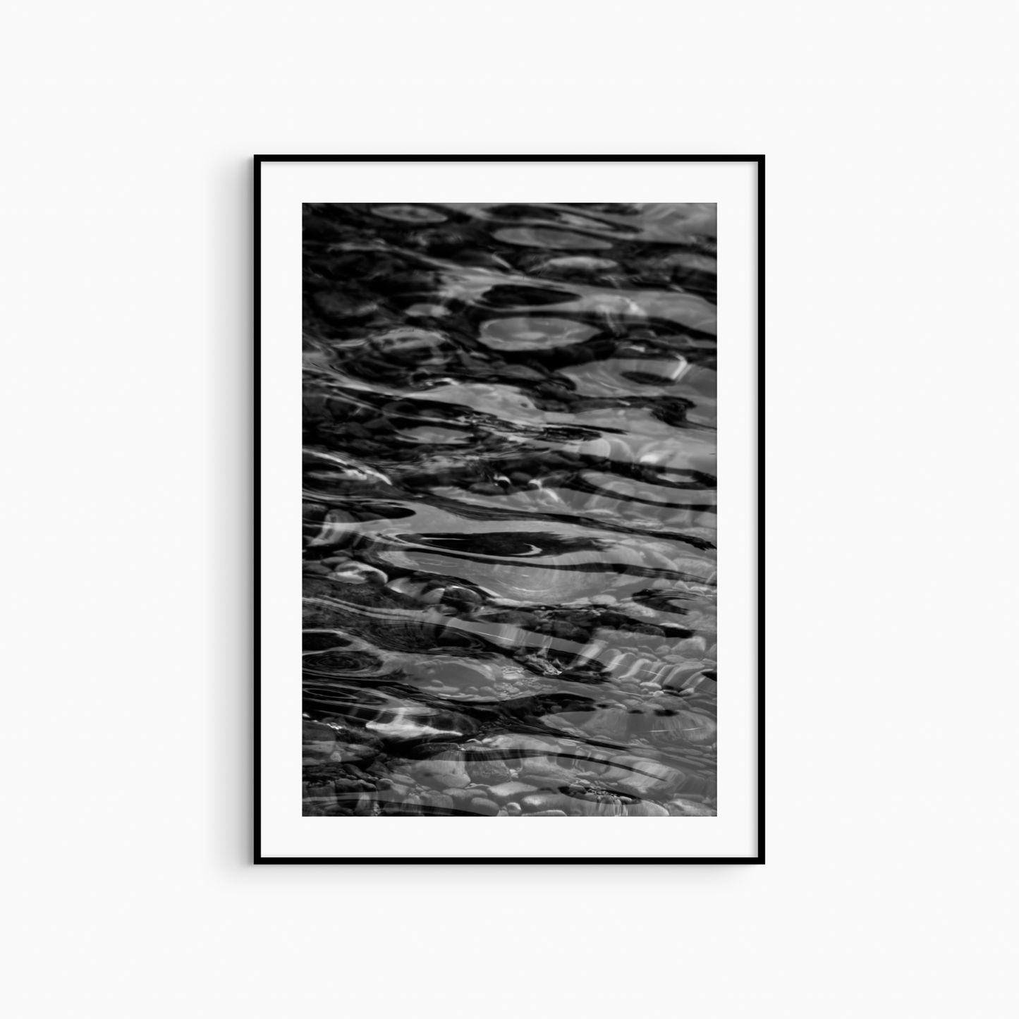 Dark black and white water photography print, abstract coastal wall art, ripple pattern print