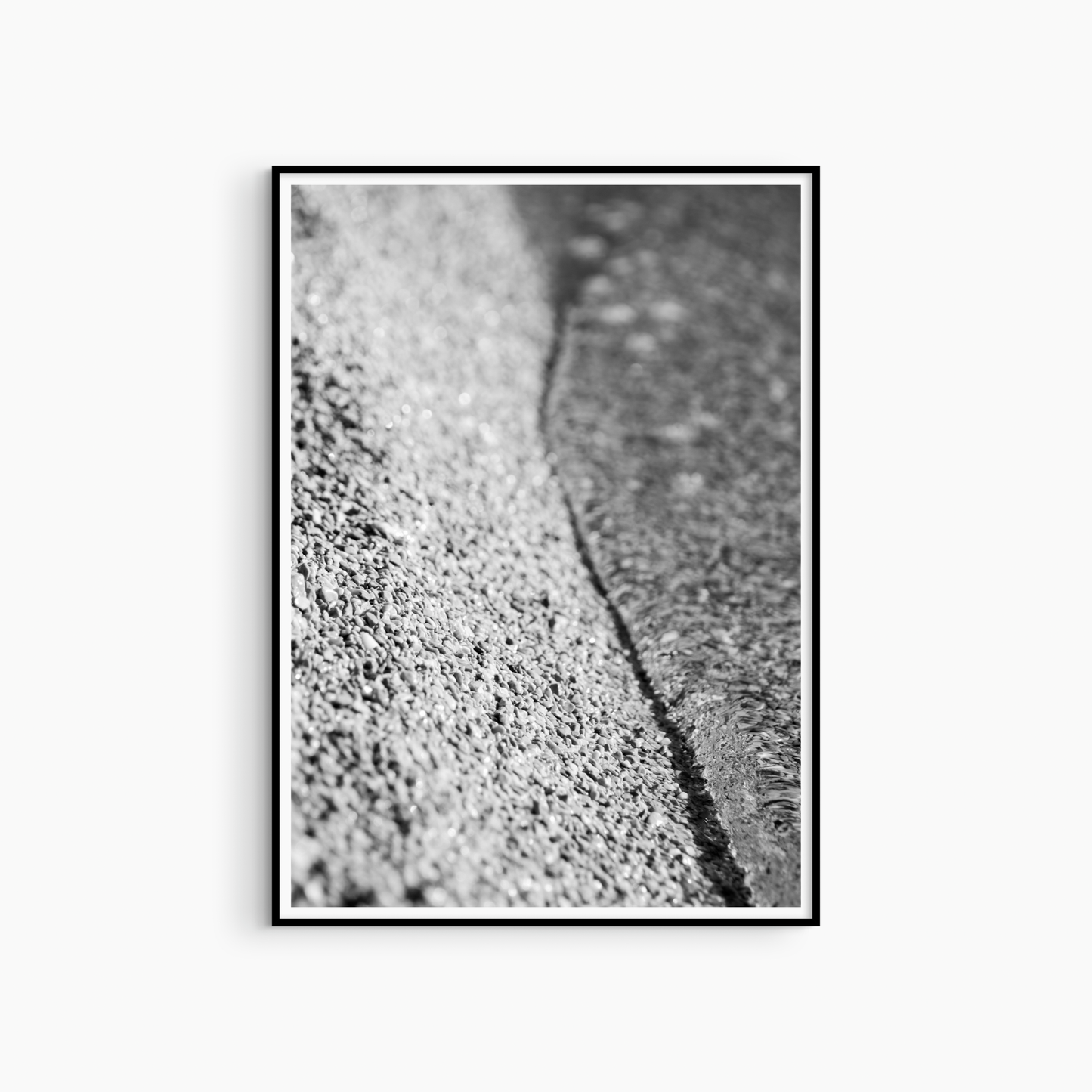 Black and white shore texture print, dry and wet pebbles wall art, abstract coastal photography