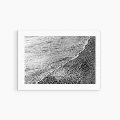 Printable pebble shore beach photography, black and white organic texture wall art, sea and pebbles print